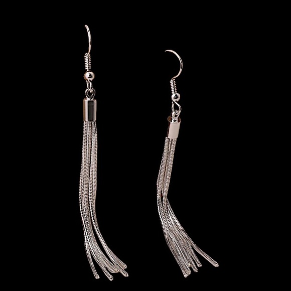 Sterling Silver Plated Tassel Drop Dangle Earrings - Picture 3 of 9